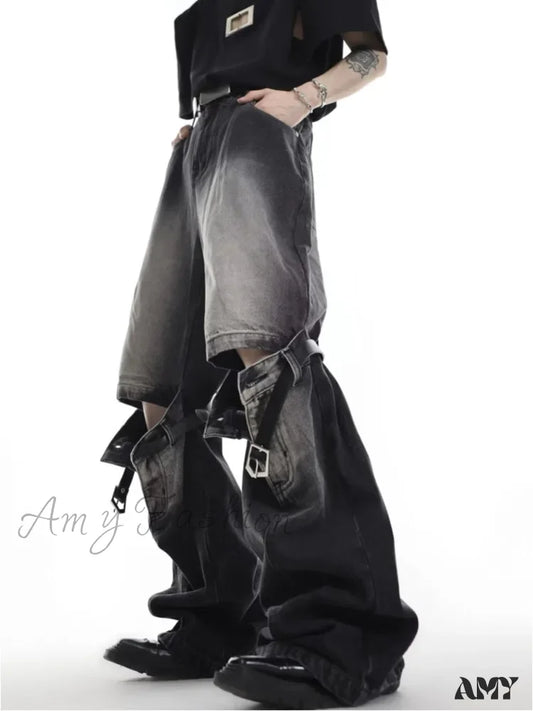 Amy Fashion - Wide Leg Washed For Men And Women Straight Tube Loose Fitting Retro High Street Niche