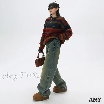 Amy Fashion - Wide Y2K Vintage Baggy Distressed Streetwear Denim Jean