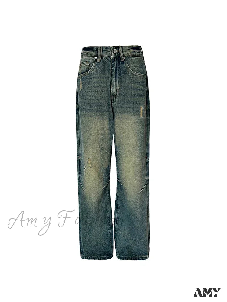 Amy Fashion - Wide Y2K Vintage Baggy Distressed Streetwear Denim Jean Blue / Xs