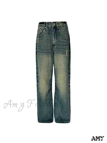 Amy Fashion - Wide Y2K Vintage Baggy Distressed Streetwear Denim Jean Blue / Xs