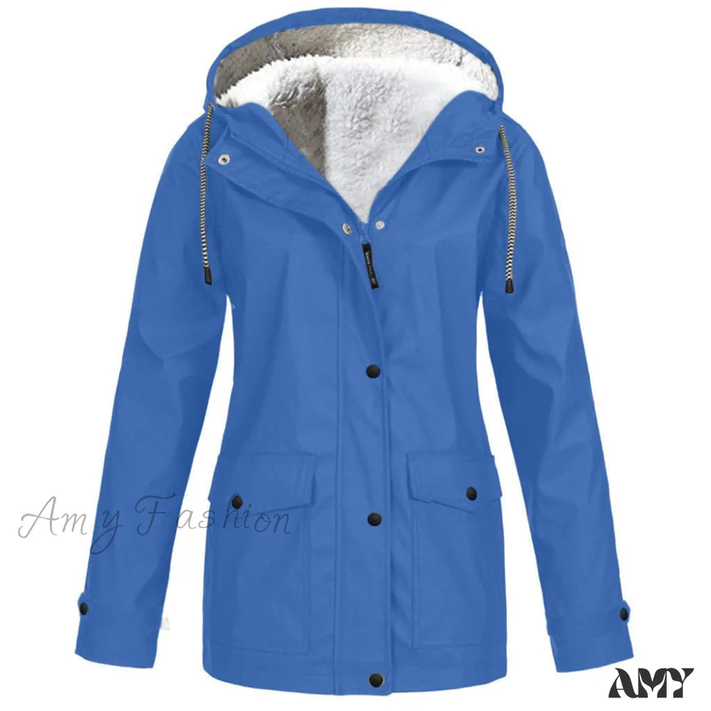 Amy Fashion - Windproof Waterproof Hooded Jacket Blue / S