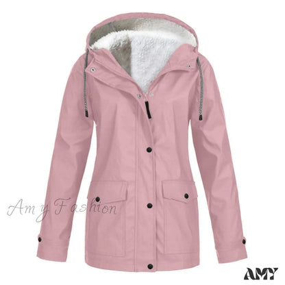 Amy Fashion - Windproof Waterproof Hooded Jacket Pink / S