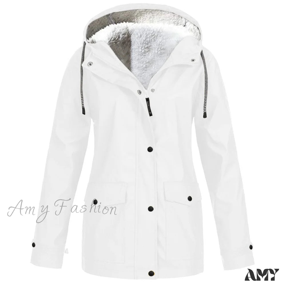 Amy Fashion - Windproof Waterproof Hooded Jacket White / S