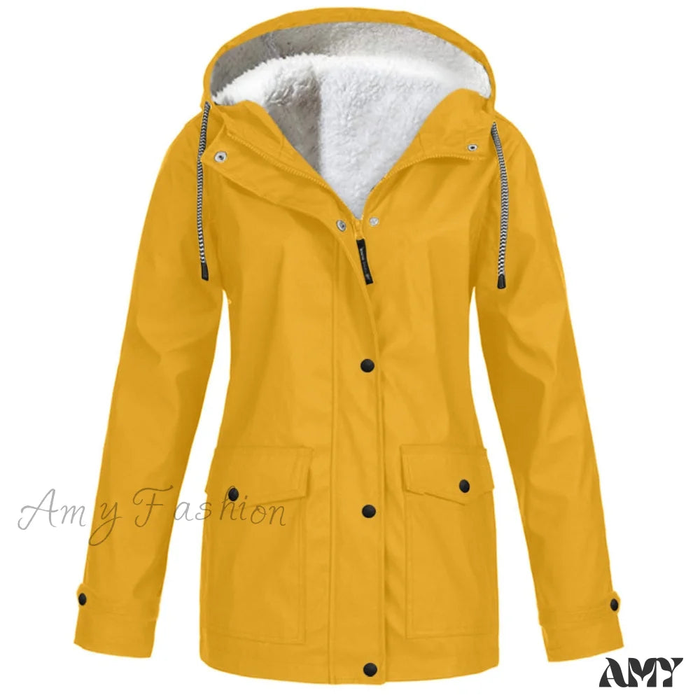 Amy Fashion - Windproof Waterproof Hooded Jacket Yellow / S