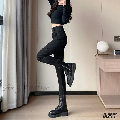 Amy Fashion - Winter Plus Velvet Women Warm Skinny Pencil Pants Thickened High Waist Casual Slim