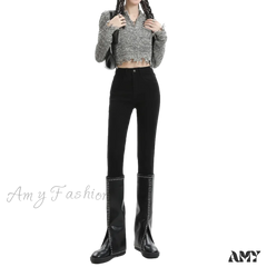 Amy Fashion - Winter Women Thick Velvet High Waist Skinny Casual Lady Denim Pencil Pants Plus Size