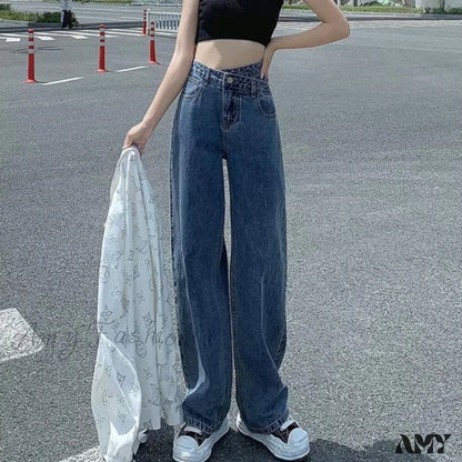 Amy Fashion - Woman Jeans High Waist Denim Pants Blue / S