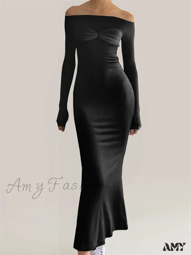 Amy Fashion - Women Bow Patchwork Sleeve Elegant Solid Slash Neck Off Shoulder Party Beach Club