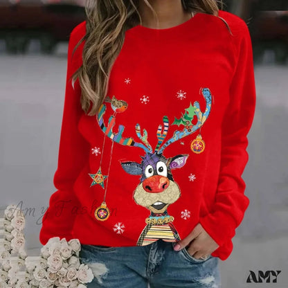 Amy Fashion - Women Casual Cartoon Print Long Sleeve Sweater