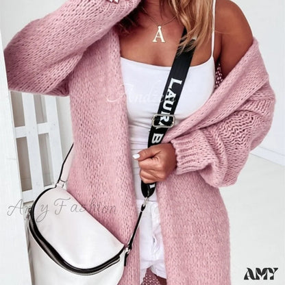 Amy Fashion - Women Casual Long Sleeve Sweaters Winter Loose Cardigan 01 Pink / S