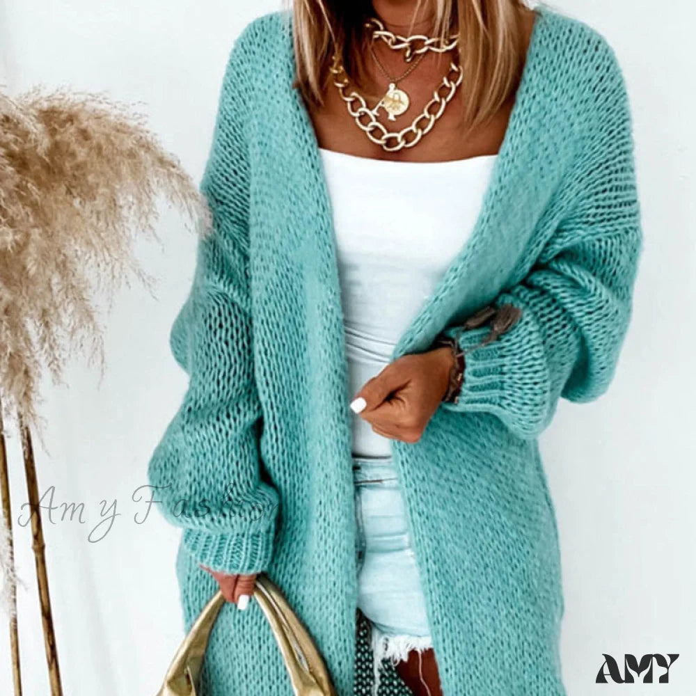 Amy Fashion - Women Casual Long Sleeve Sweaters Winter Loose Cardigan 05 Mint Green / S