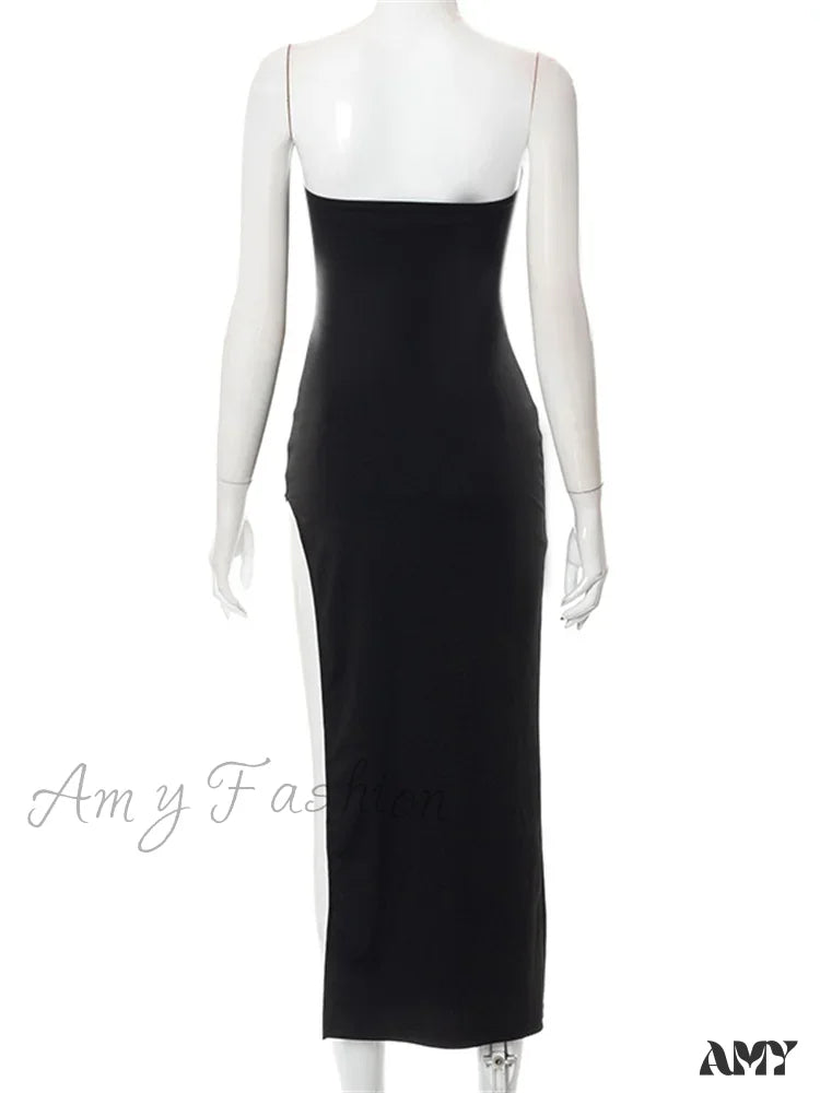 Amy Fashion - Women Elegant Low Cut Black Solid Sleeveless Satrpless Off Shoulder Push Up High