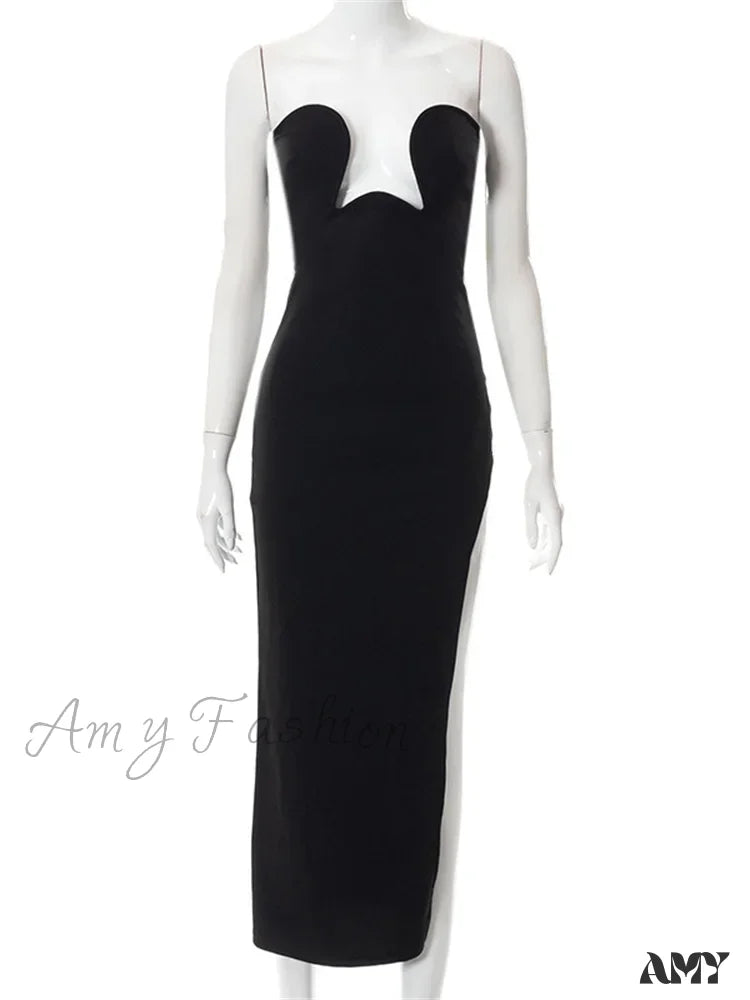 Amy Fashion - Women Elegant Low Cut Black Solid Sleeveless Satrpless Off Shoulder Push Up High