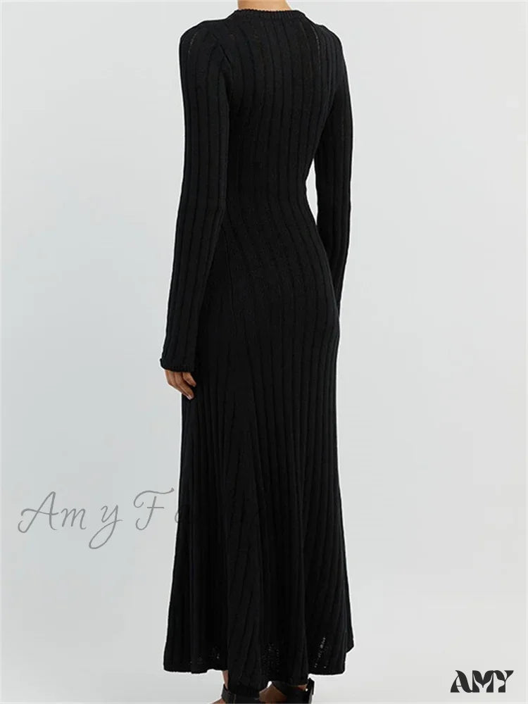 Amy Fashion - Women Knitted Ribbed Casual Spring Autumn Sleeve Party Beach Cocktail Club Vestidos