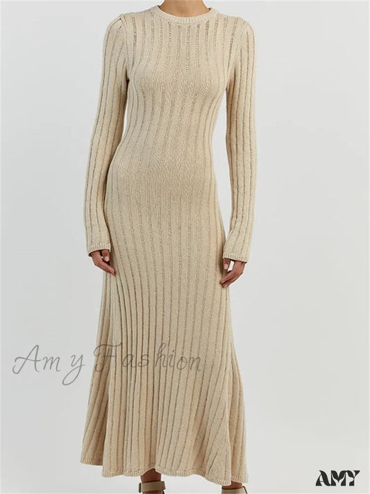 Amy Fashion - Women Knitted Ribbed Casual Spring Autumn Sleeve Party Beach Cocktail Club Vestidos