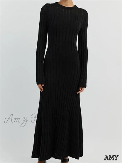 Amy Fashion - Women Knitted Ribbed Casual Spring Autumn Sleeve Party Beach Cocktail Club Vestidos