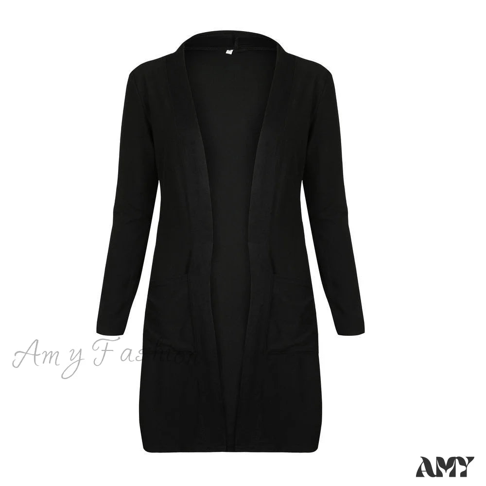 Amy Fashion - Women Long Sleeve Elegant Pocket Knitted Outerwear Sweater