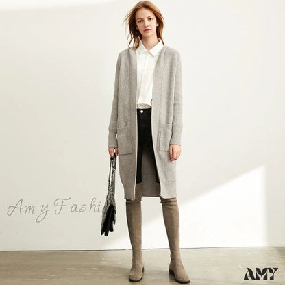 Amy Fashion - Women New Loose Hat Long Knitted Female Cardigan Grey / L