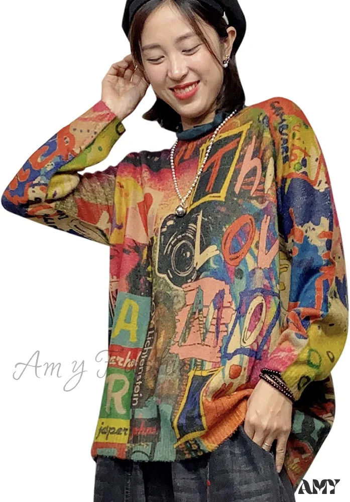 Amy Fashion - Women Oversized Pullover Casual Loose Long Sleeve Knit Sweater S01 As Picture102 /