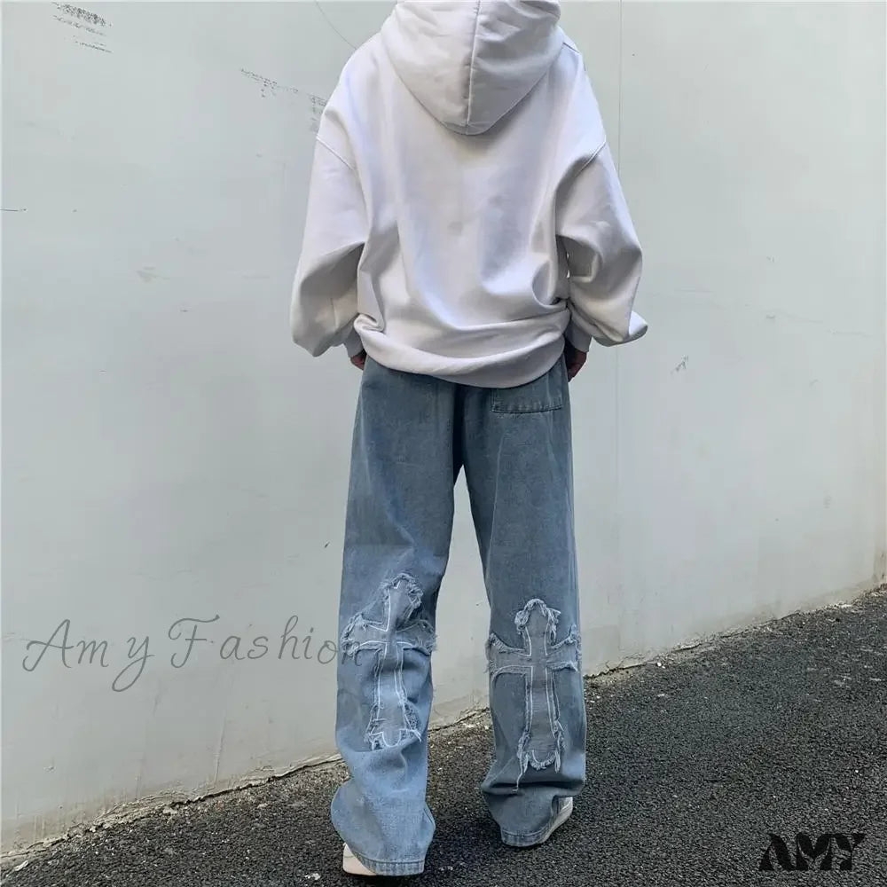Amy Fashion - Women Pant Woman High Waist Denim Pants Wide Leg Clothing Blue Vintage Quality