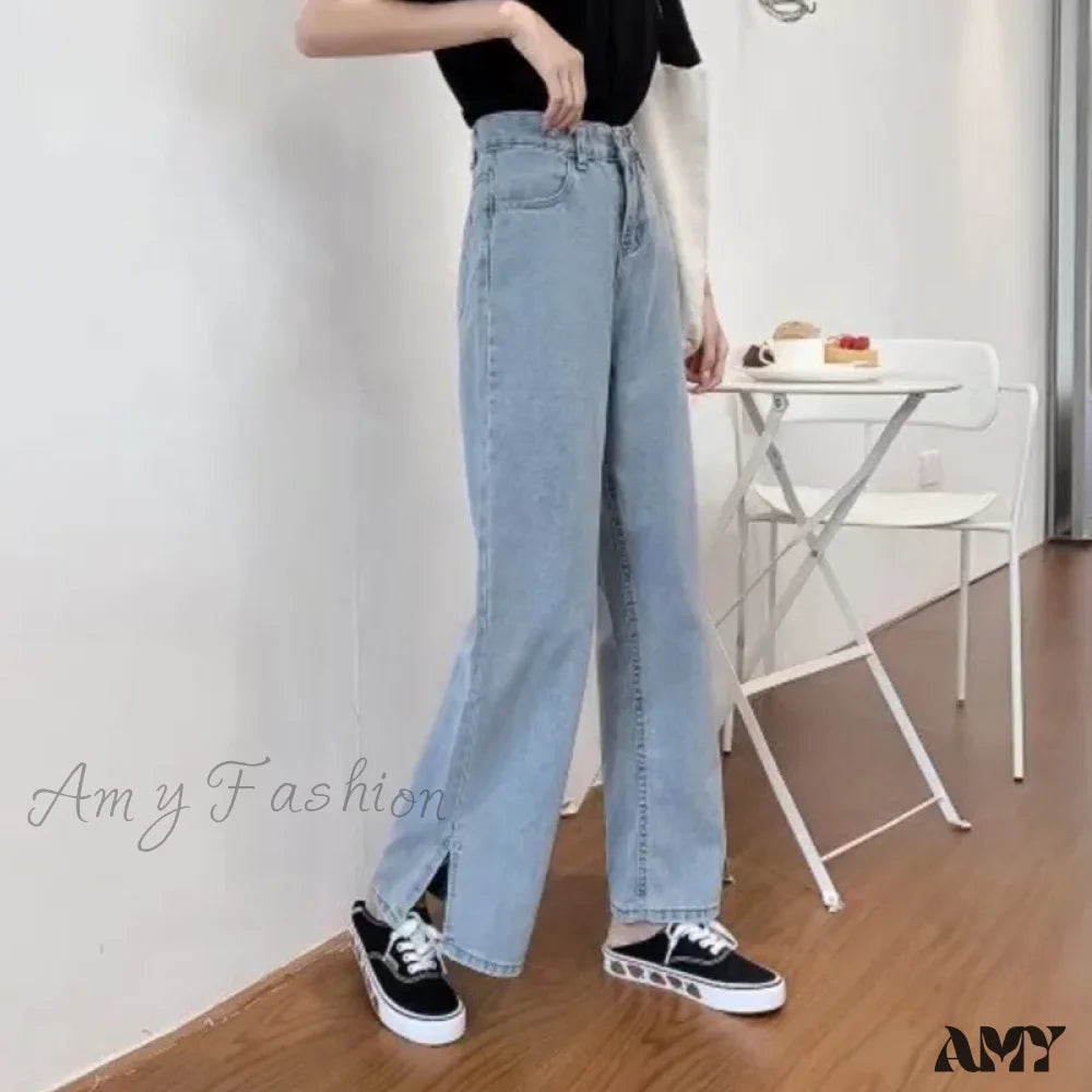 Amy Fashion - Women Pant Woman High Waist Denim Pants Wide Leg Clothing Blue Vintage Quality