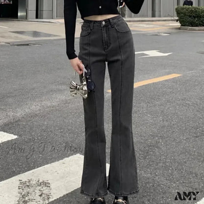 Amy Fashion - Women Pant Woman High Waist Denim Pants Wide Leg Clothing Blue Vintage Quality