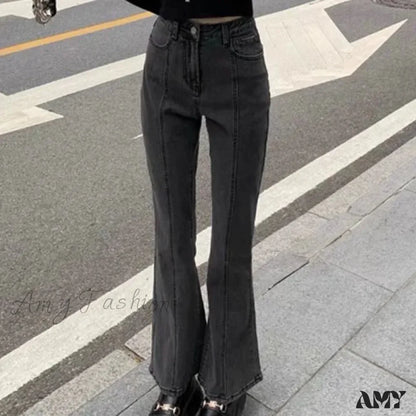 Amy Fashion - Women Pant Woman High Waist Denim Pants Wide Leg Clothing Blue Vintage Quality