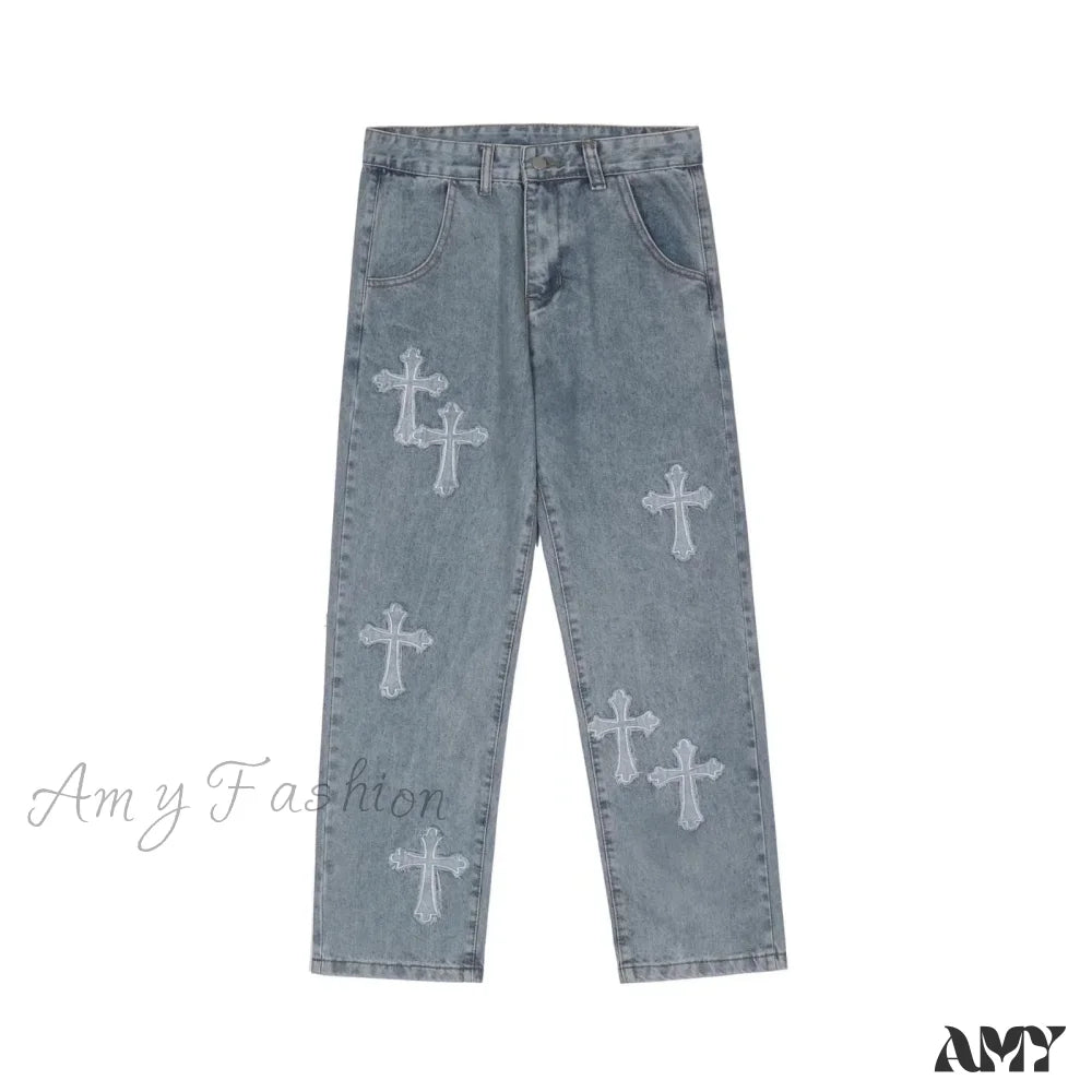 Amy Fashion - Women Pant Woman High Waist Denim Pants Wide Leg Clothing Blue Vintage Quality
