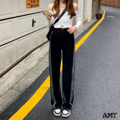 Amy Fashion - Women Pant Woman High Waist Denim Pants Wide Leg Clothing Blue Vintage Quality