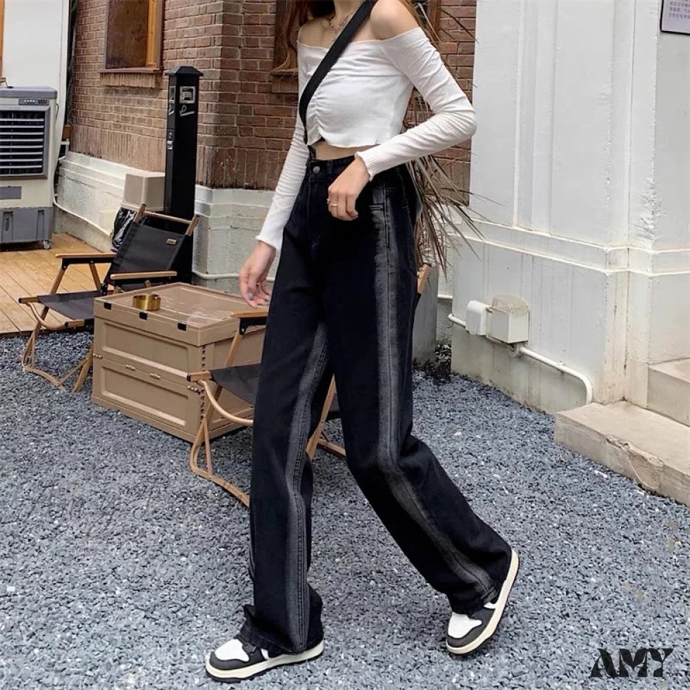 Amy Fashion - Women Pant Woman High Waist Denim Pants Wide Leg Clothing Blue Vintage Quality