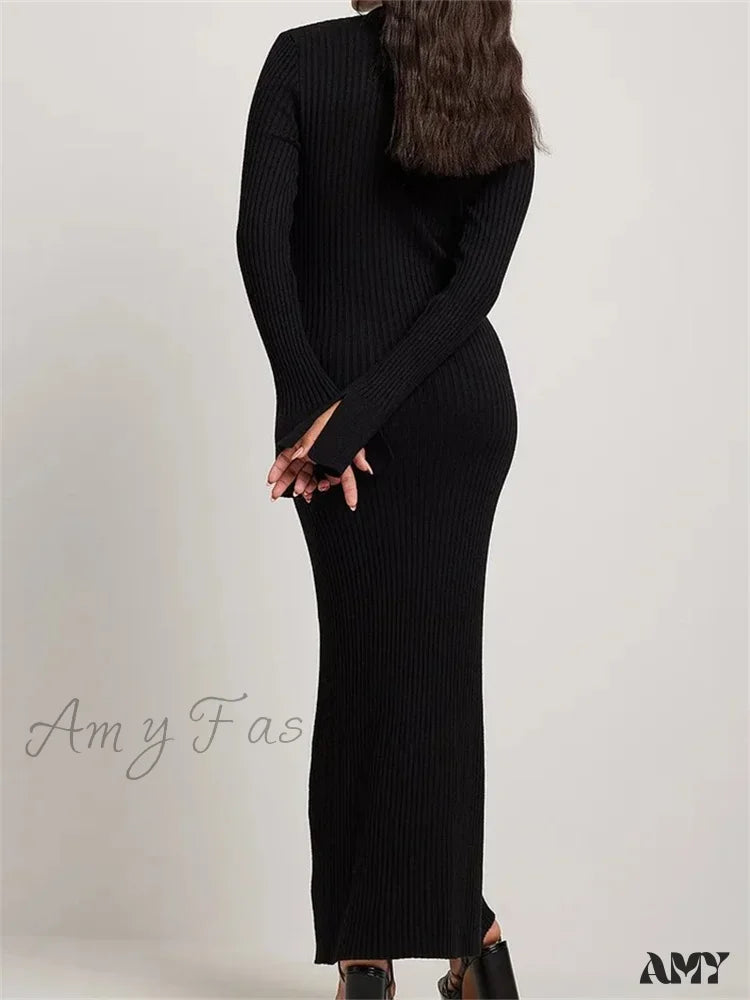 Amy Fashion - Women Ribbed Knitted Flare Sleeve Lapel Solid Color Bodycon Party Going Out Female