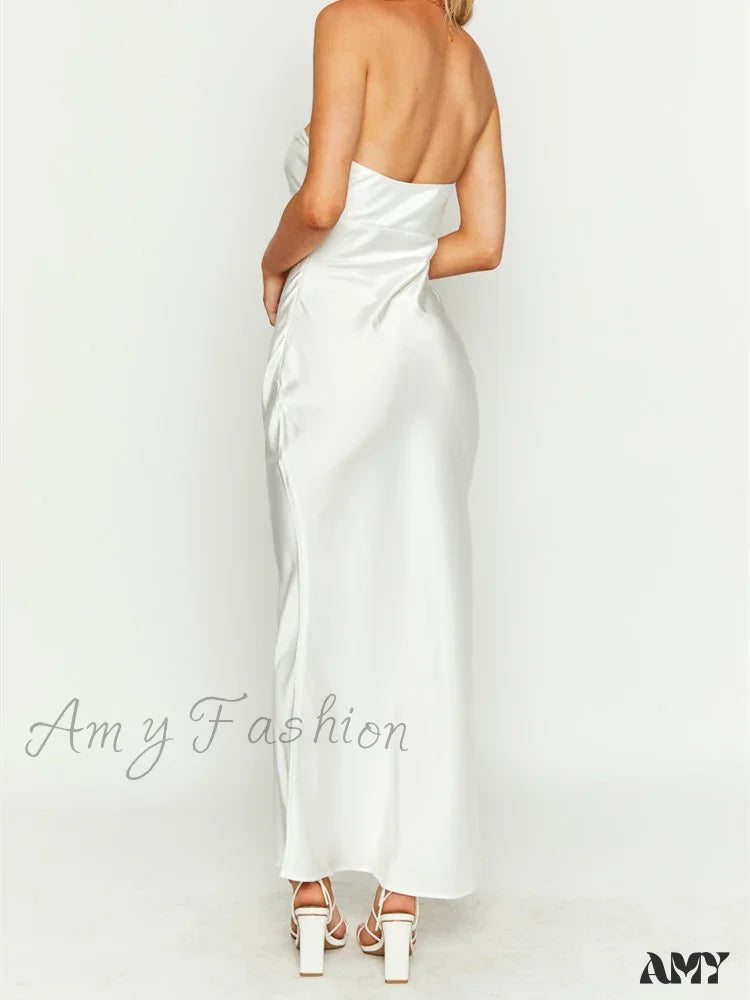 Amy Fashion - Women Sexy Sleeveless Spaghetti Strap Backless Low Cut Strapless Tube Party Cocktail