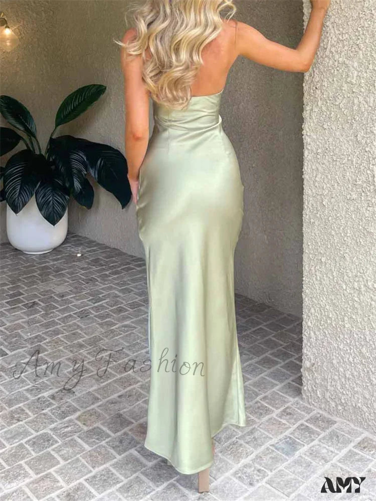 Amy Fashion - Women Sexy Sleeveless Spaghetti Strap Backless Low Cut Strapless Tube Party Cocktail