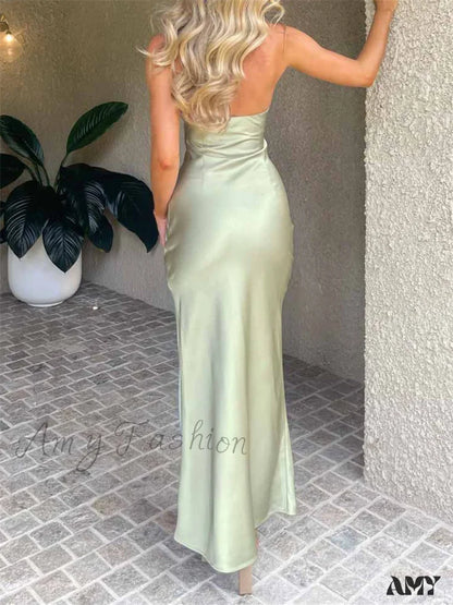 Amy Fashion - Women Sexy Sleeveless Spaghetti Strap Backless Low Cut Strapless Tube Party Cocktail