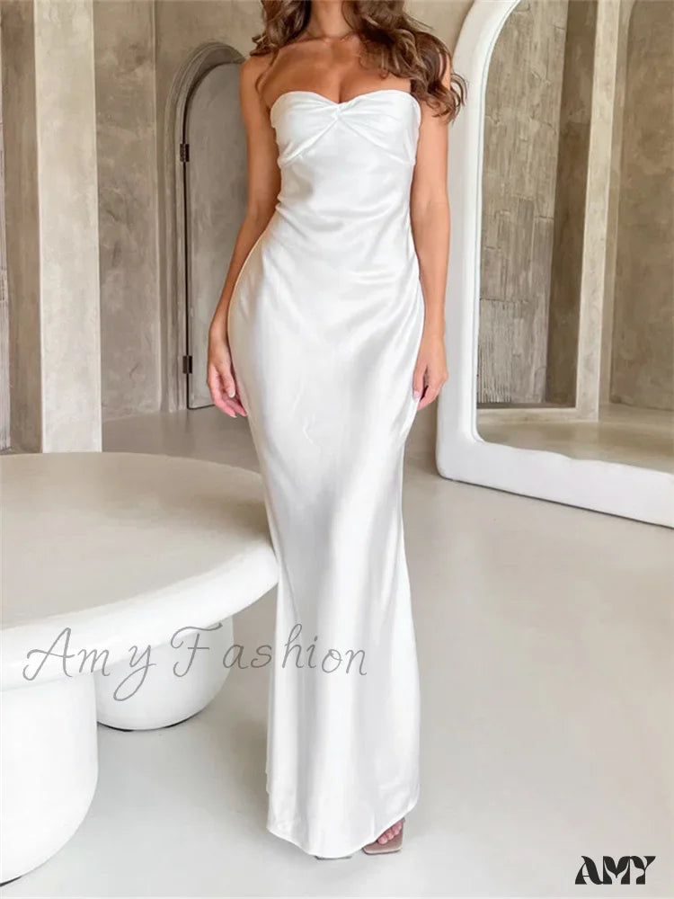 Amy Fashion - Women Sexy Sleeveless Spaghetti Strap Backless Low Cut Strapless Tube Party Cocktail