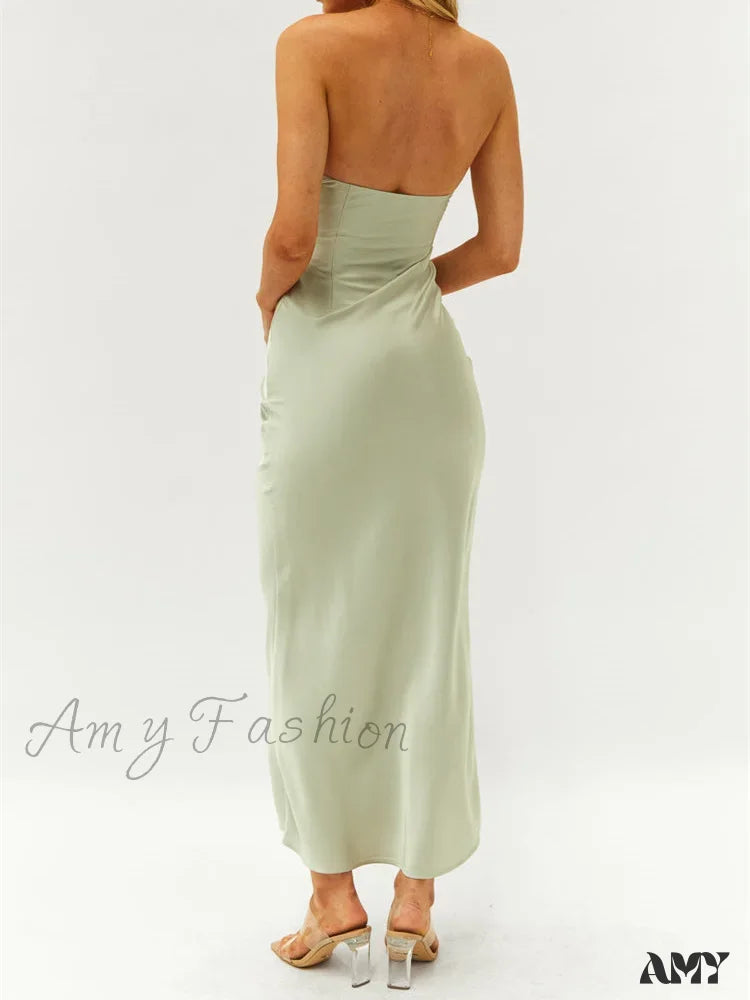 Amy Fashion - Women Sexy Sleeveless Spaghetti Strap Backless Low Cut Strapless Tube Party Cocktail