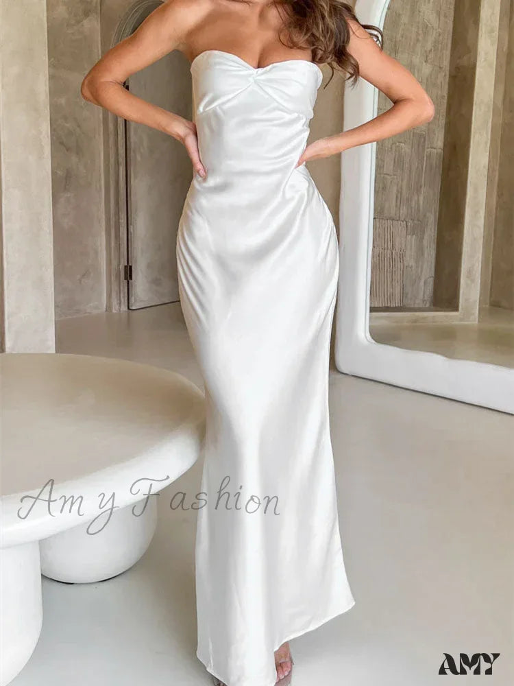 Amy Fashion - Women Sexy Sleeveless Spaghetti Strap Backless Low Cut Strapless Tube Party Cocktail