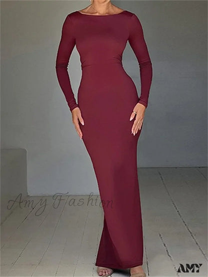 Amy Fashion - Women Sleeve Solid Color Round Neck Backless Ruched Spring Summer Party Female