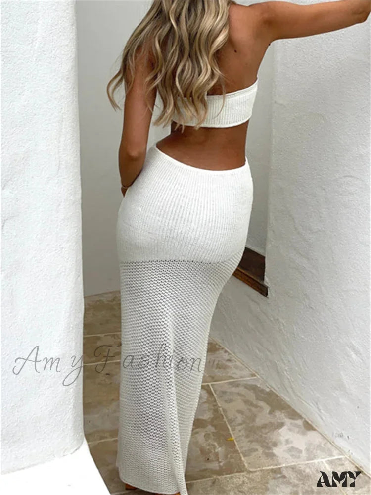 Amy Fashion - Women Sleeveless Off Shoulder Halter Cutout Backless Summer Party Beach Club Vestidos