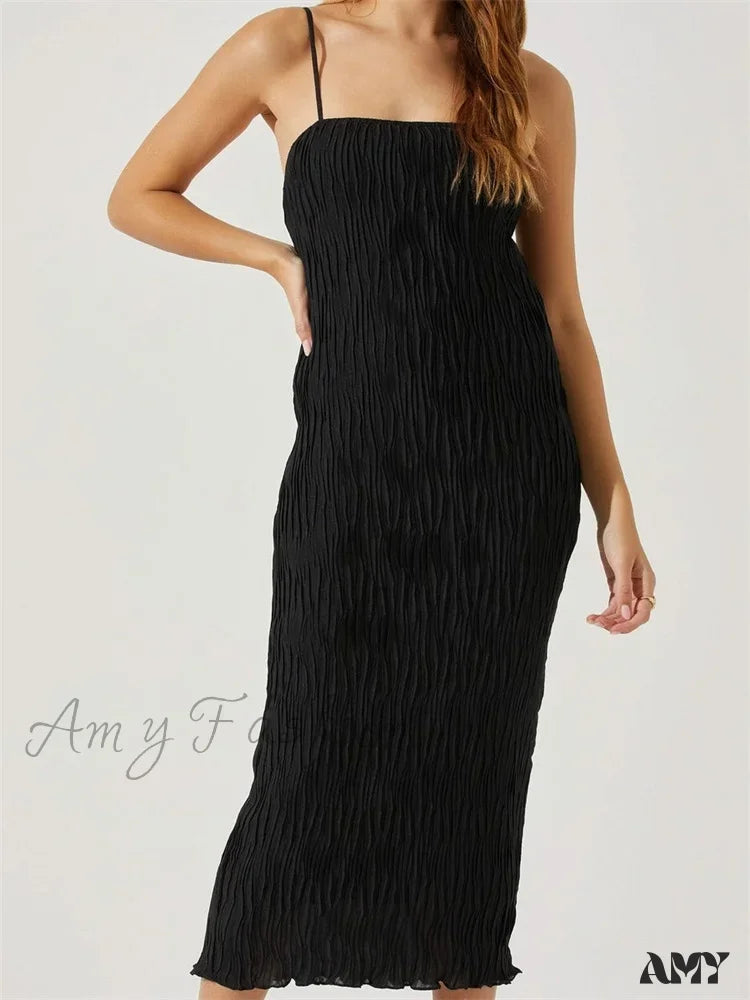 Amy Fashion - Women Sleeveless Spaghetti Strap Mid Solid Color Summer Backless Party Cocktail Beach