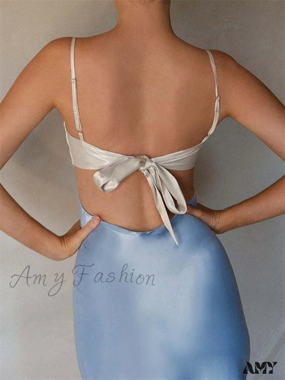 Amy Fashion - Women Slim Adjustable Strap Back Tie-Up High Waist Low Cut Contrast Color Wedding