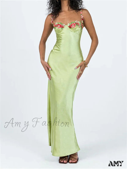 Amy Fashion - Women Sling Bodycon Flower Embroidery Sleeveless Spaghetti Strap Cocktail Summer