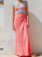 Amy Fashion - Women Summer Beach Lace Patchwork Sleeveless Tank Backless Sexy Ladies V-Neck Female