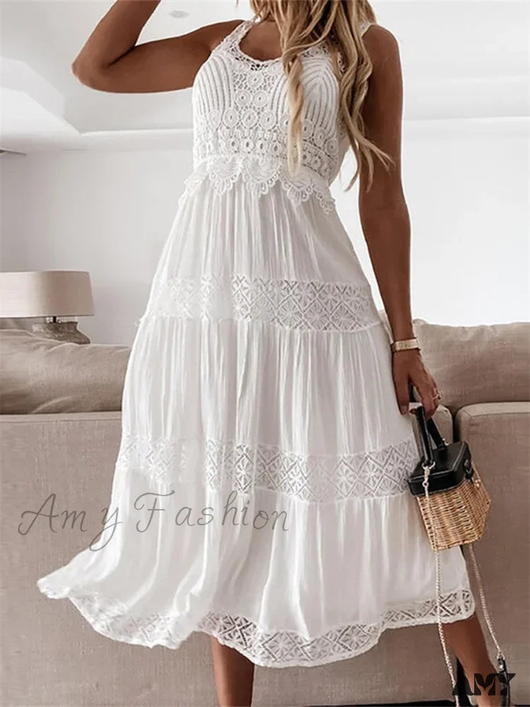 Amy Fashion - Women Summer Off Shoulder Tank Fairy Lace Sleeveless Backless Solid Ruched Flowy