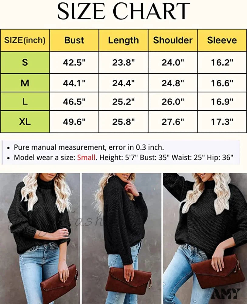 Amy Fashion - Women Turtleneck Batwing Sleeve Casual Oversized Sweater