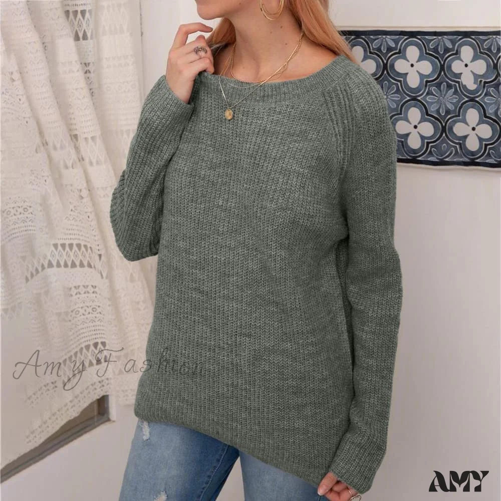 Amy Fashion - Women Winter Loose Casual Pullover Knit Sweater