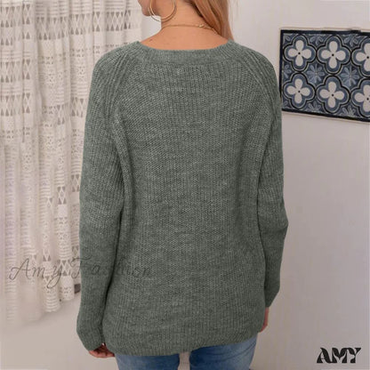 Amy Fashion - Women Winter Loose Casual Pullover Knit Sweater