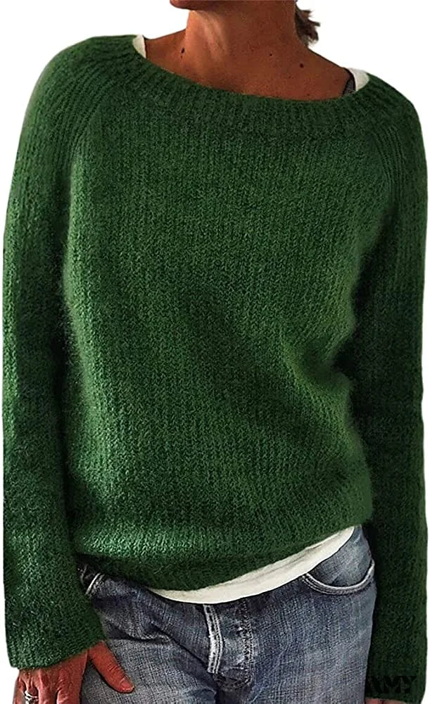 Amy Fashion - Women Winter Loose Casual Pullover Knit Sweater Green / Medium