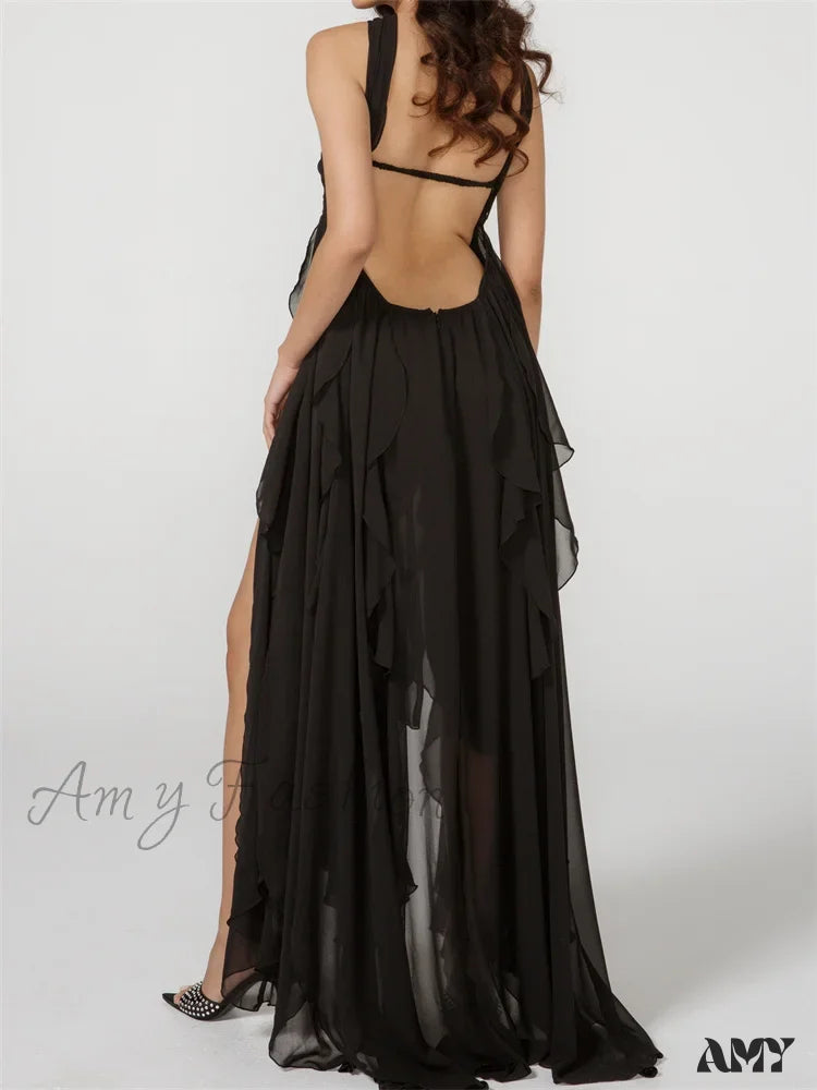 Amy Fashion - Women Y2K Tube Sexy Strapless Off Shoulder Ruffle Tassel Evening Party Halter