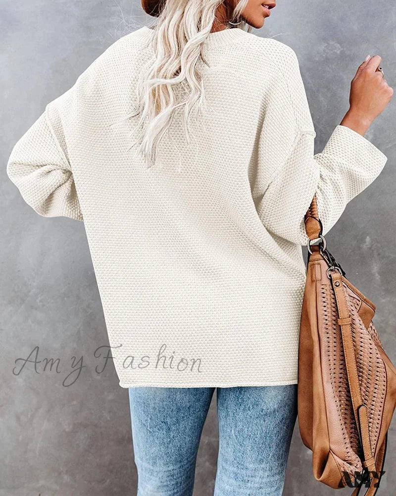 Amy Fashion - Women’s Batwing Long Sleeve Loose V Neck Button Top